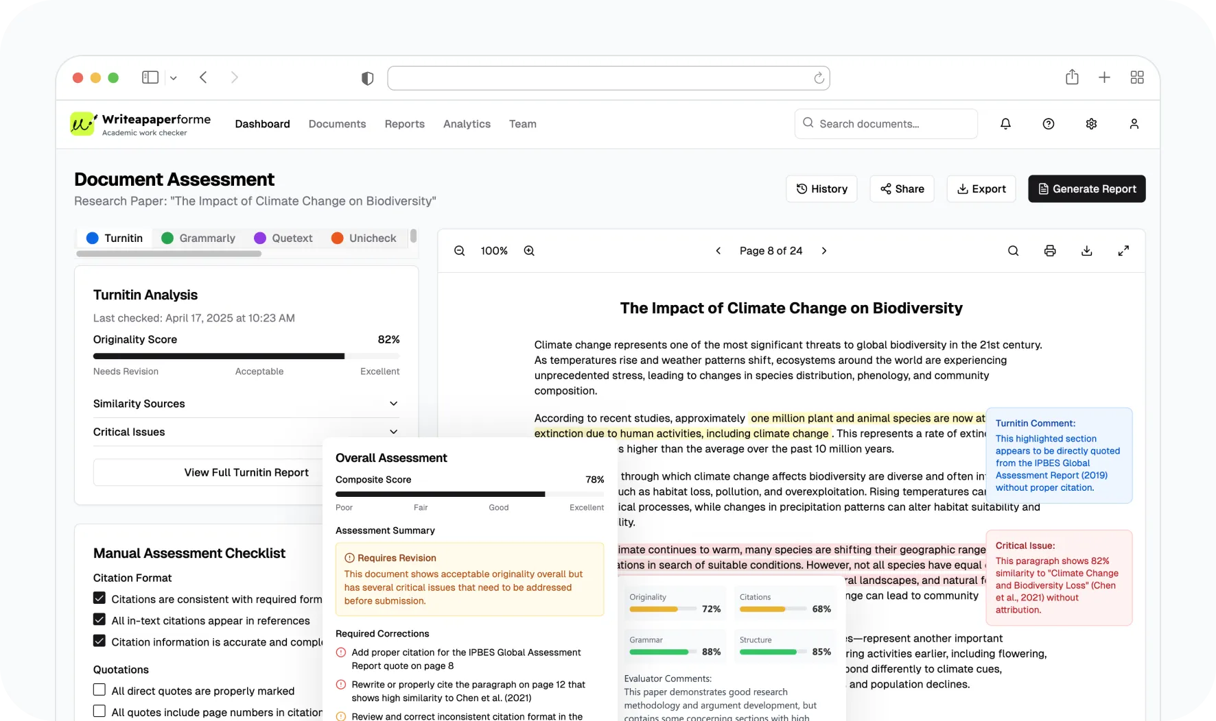 Document assessment dashboard